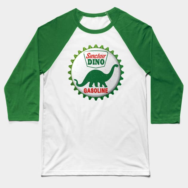 Sinclair Dino Gasoline Bottle Cap Retro T-Shirt Baseball T-Shirt by funkymonkeytees